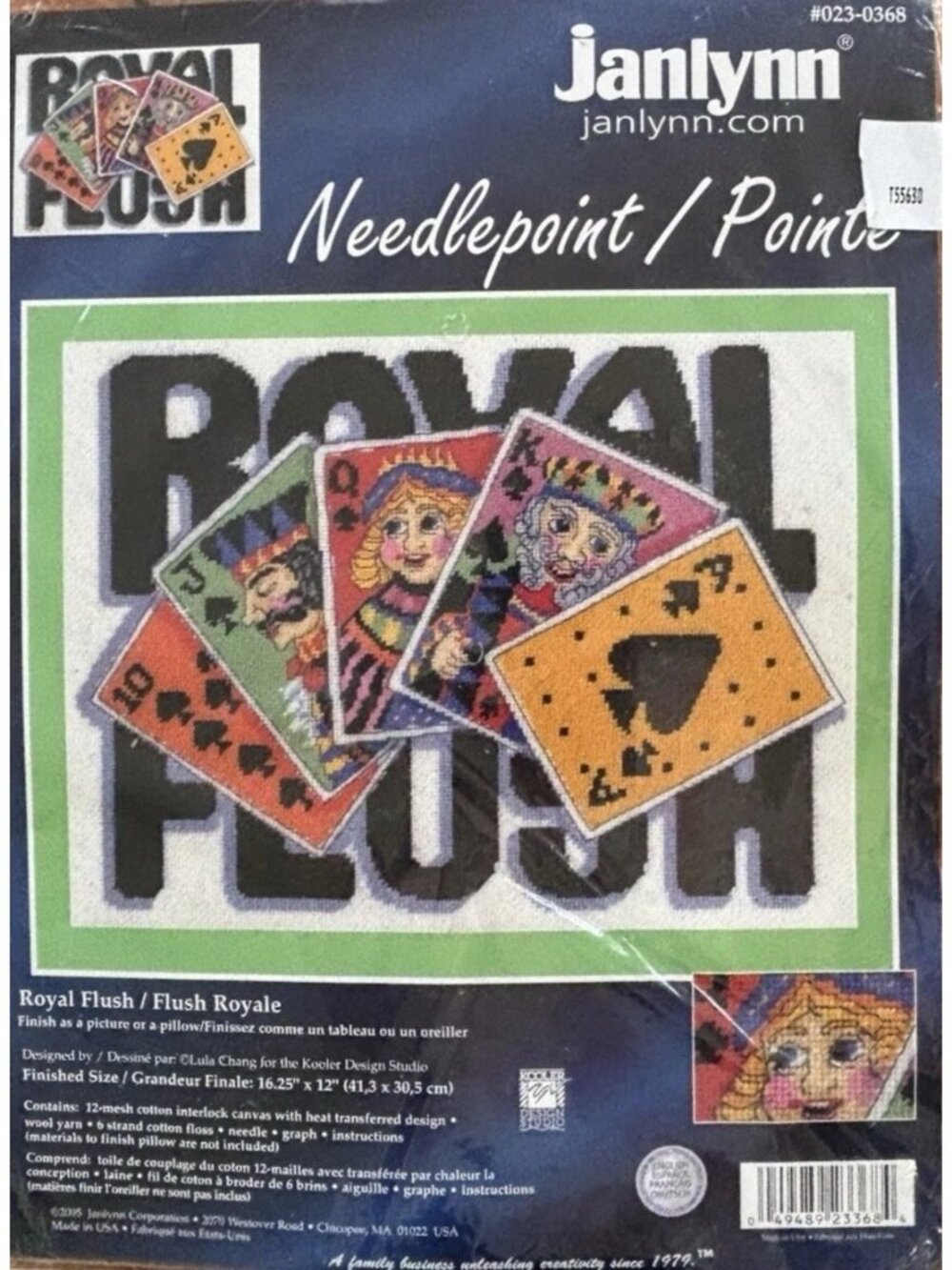 Janlynn Royal Flush Needlepoint Kit, Poker, Cards, Picture or Pillow, New Sealed